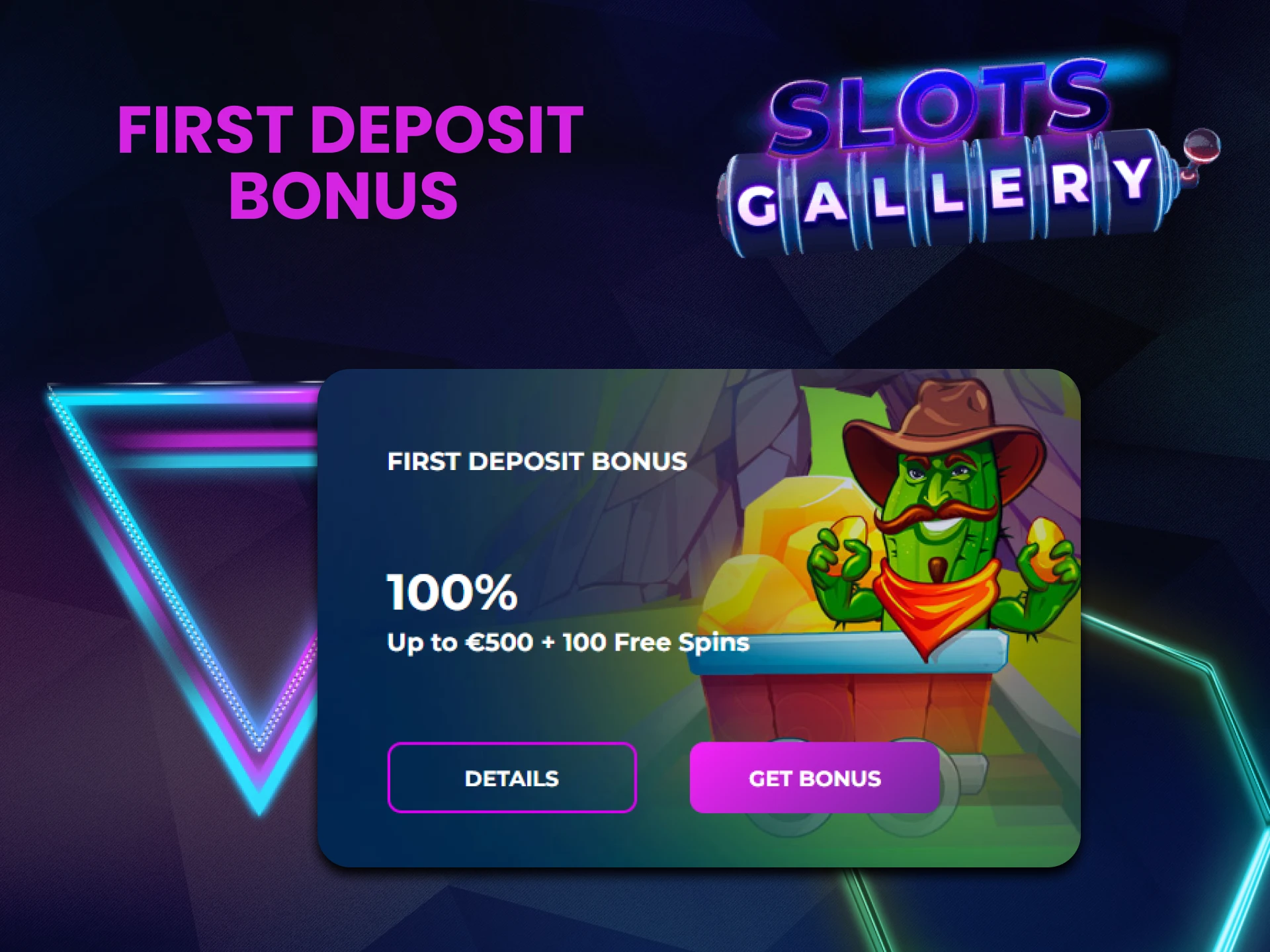 Slots Gallery gives a bonus for your first deposit.