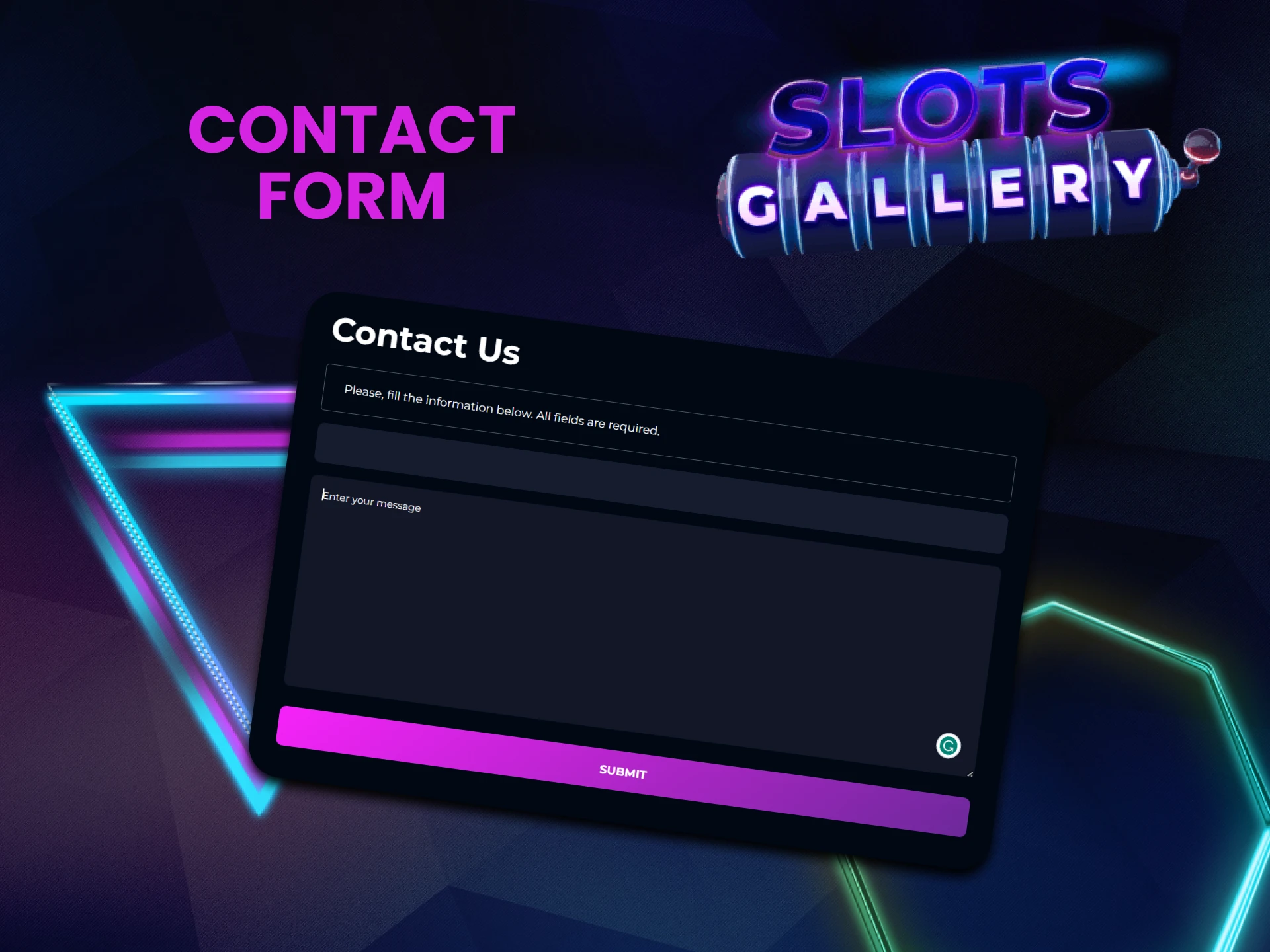 You can contact the Slots Gallery team via contact form.