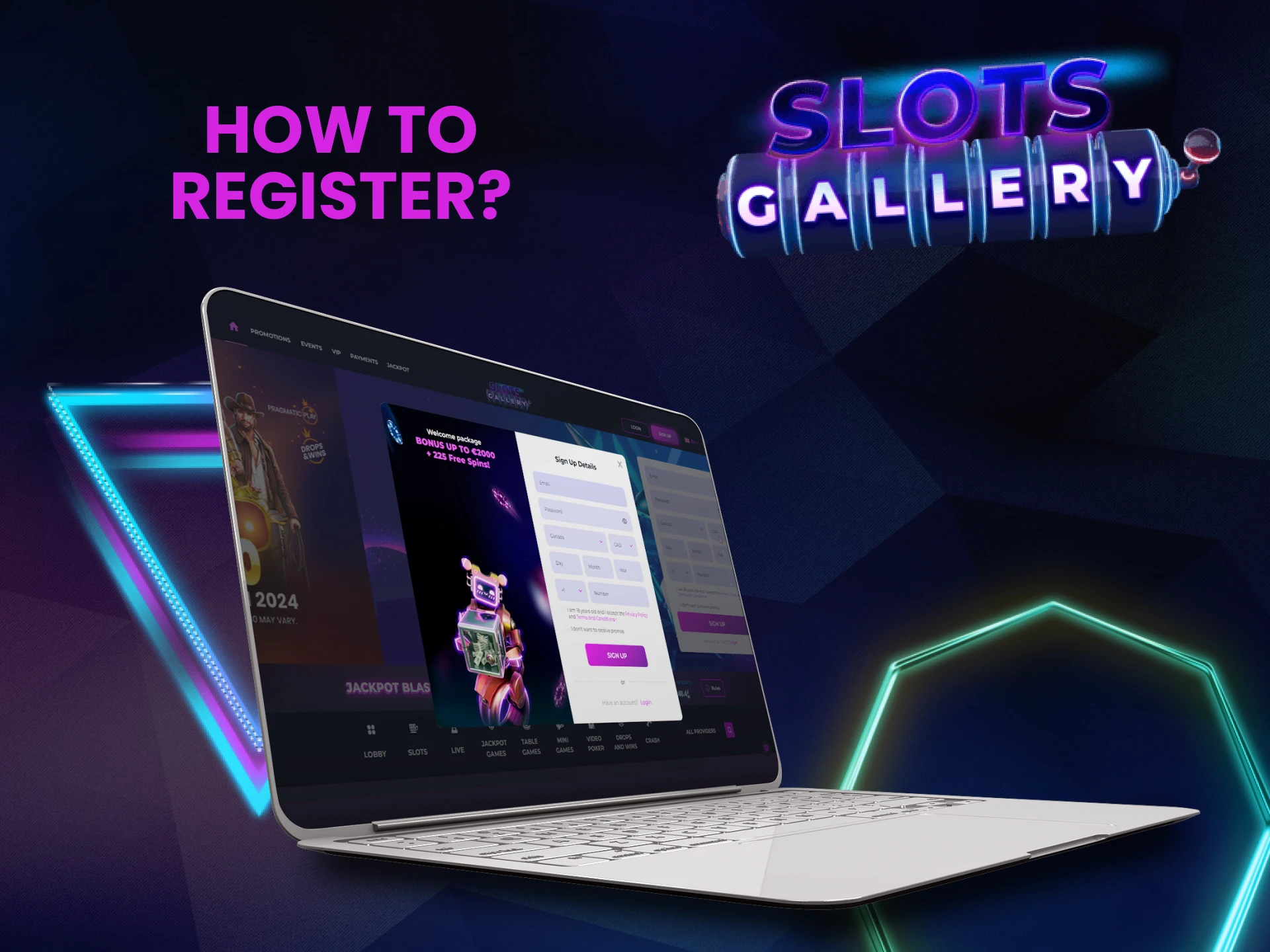 We will tell you how to create an account on Slots Gallery.