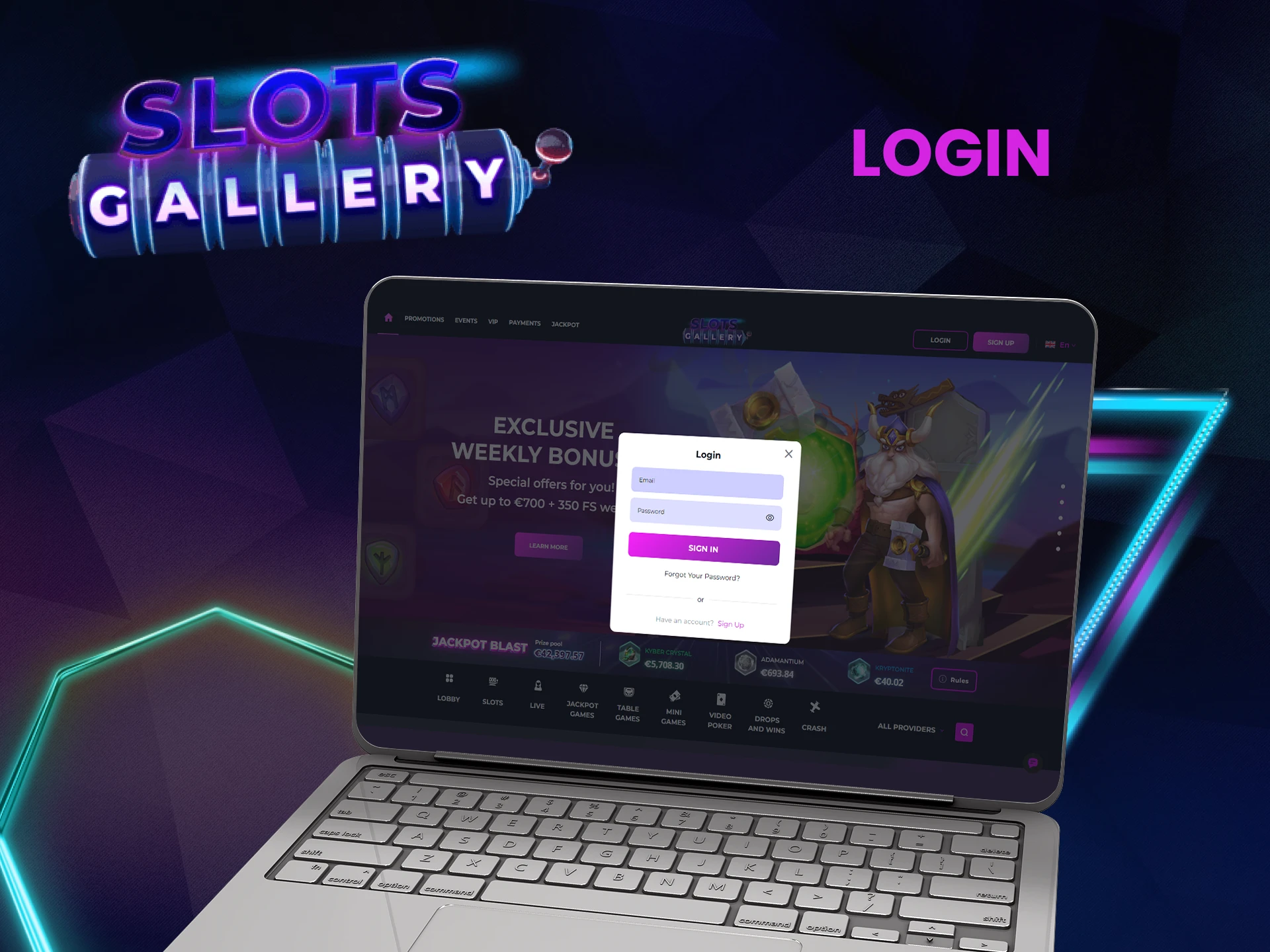 Log in to your personal account on the Slots Gallery website.