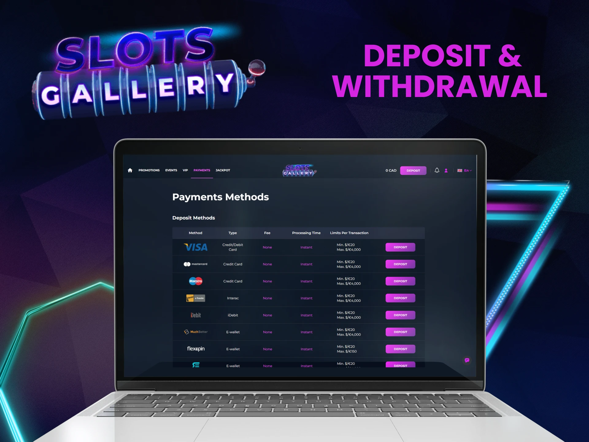 Find out what transaction methods are available on Slots Gallery.
