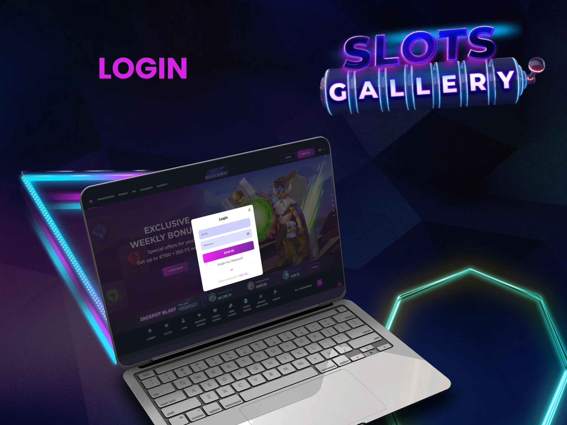 Log in to your personal account on Slots Gallery.