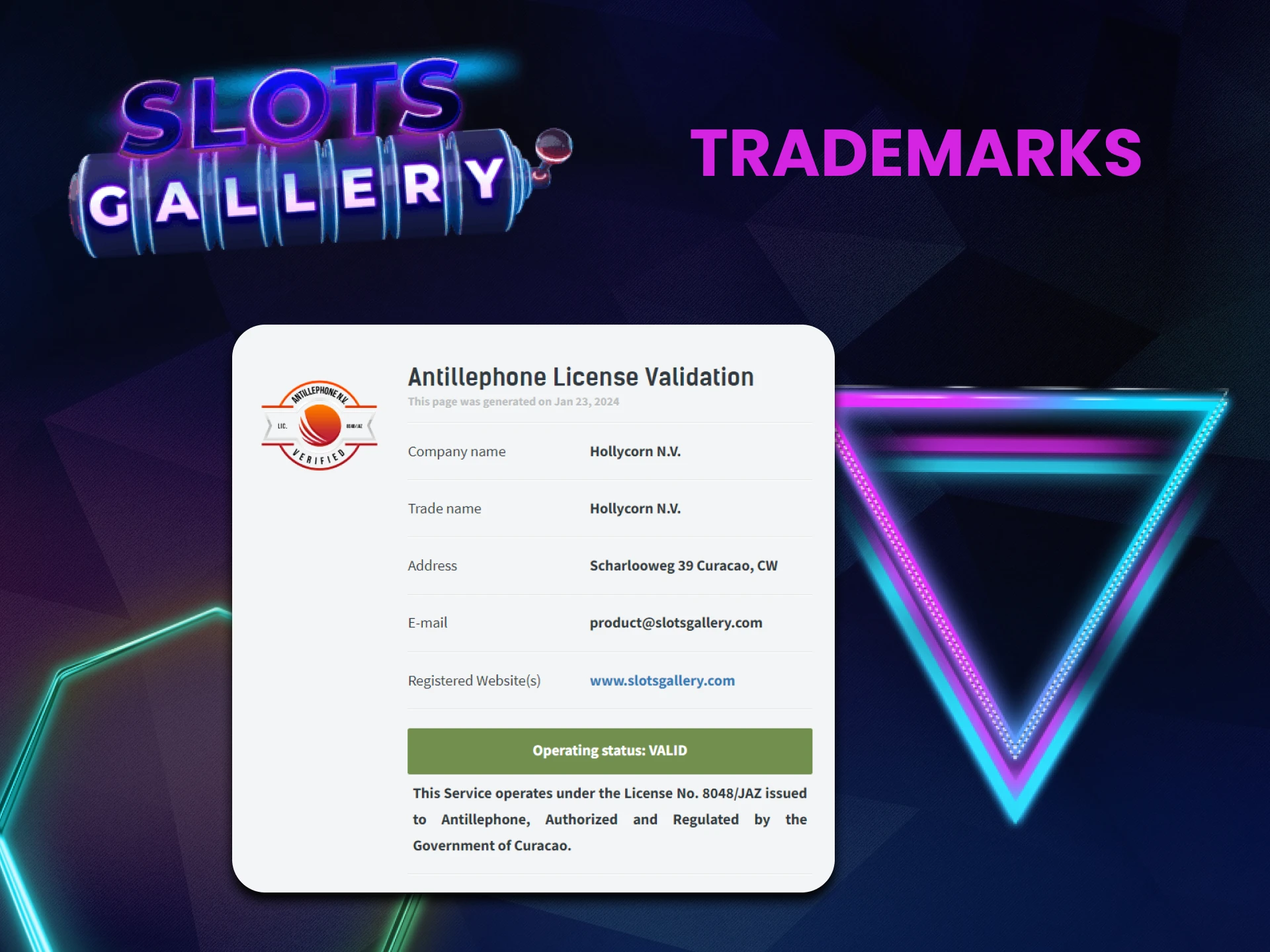 Find out who owns the trademarks on the Slots Gallery website.