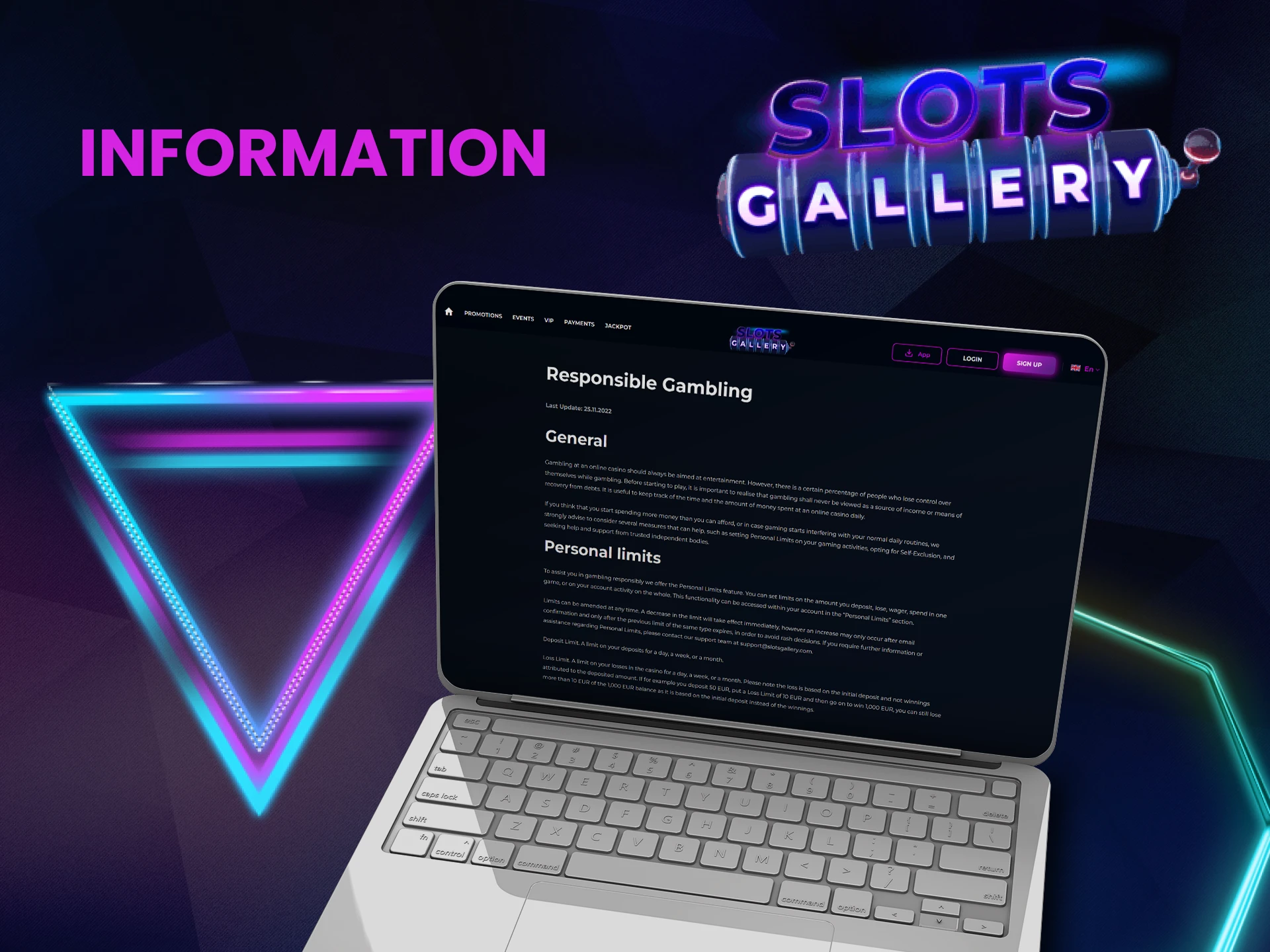 Explore information about responsible gambling on the Slots Gallery website.