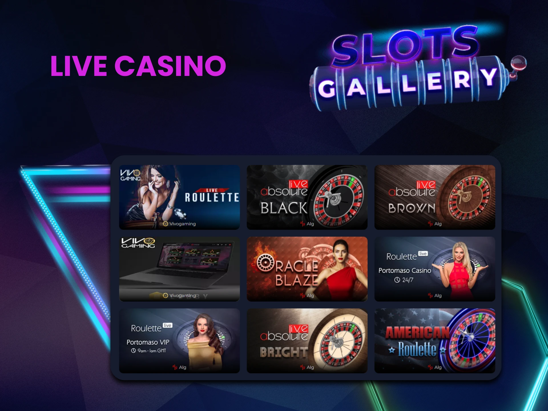 Choose the Live Casino section in the casino from SlotsGallery.