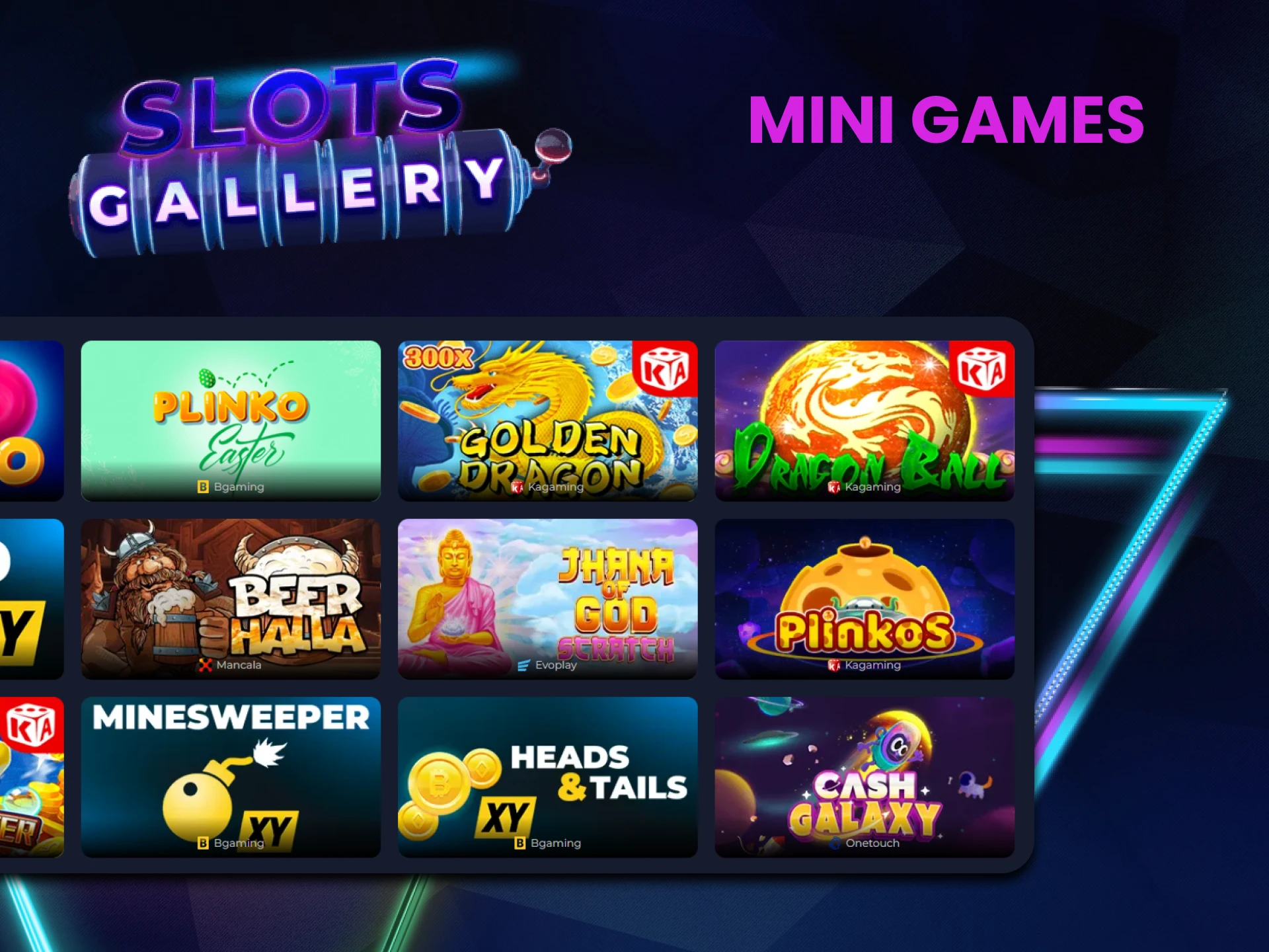 For casino games from SlotsGallery, choose the Mini Game section.