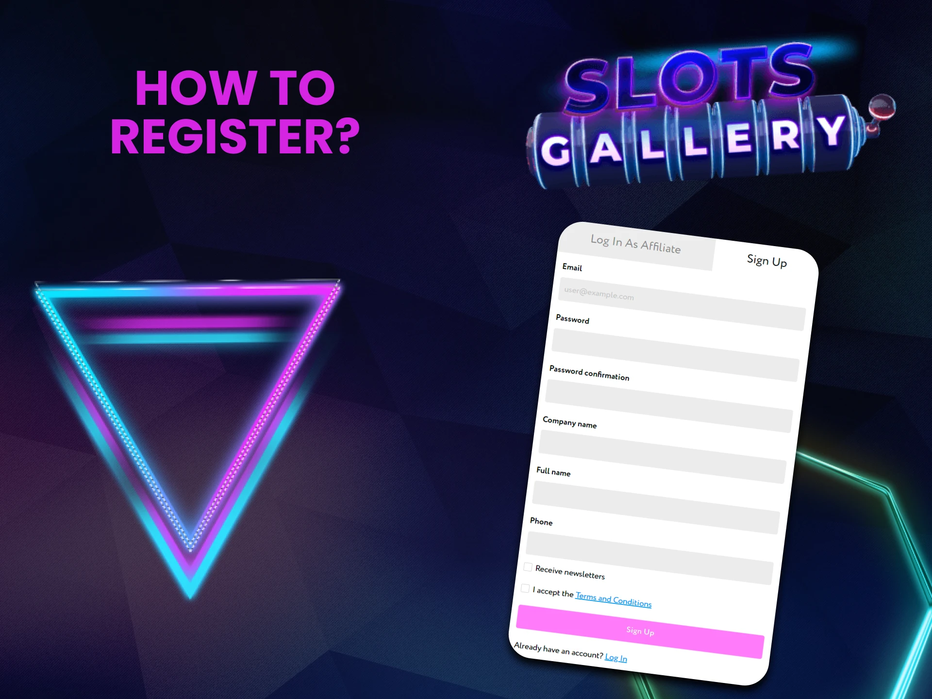We will show you the registration process for the Slots Gallery affiliate program.