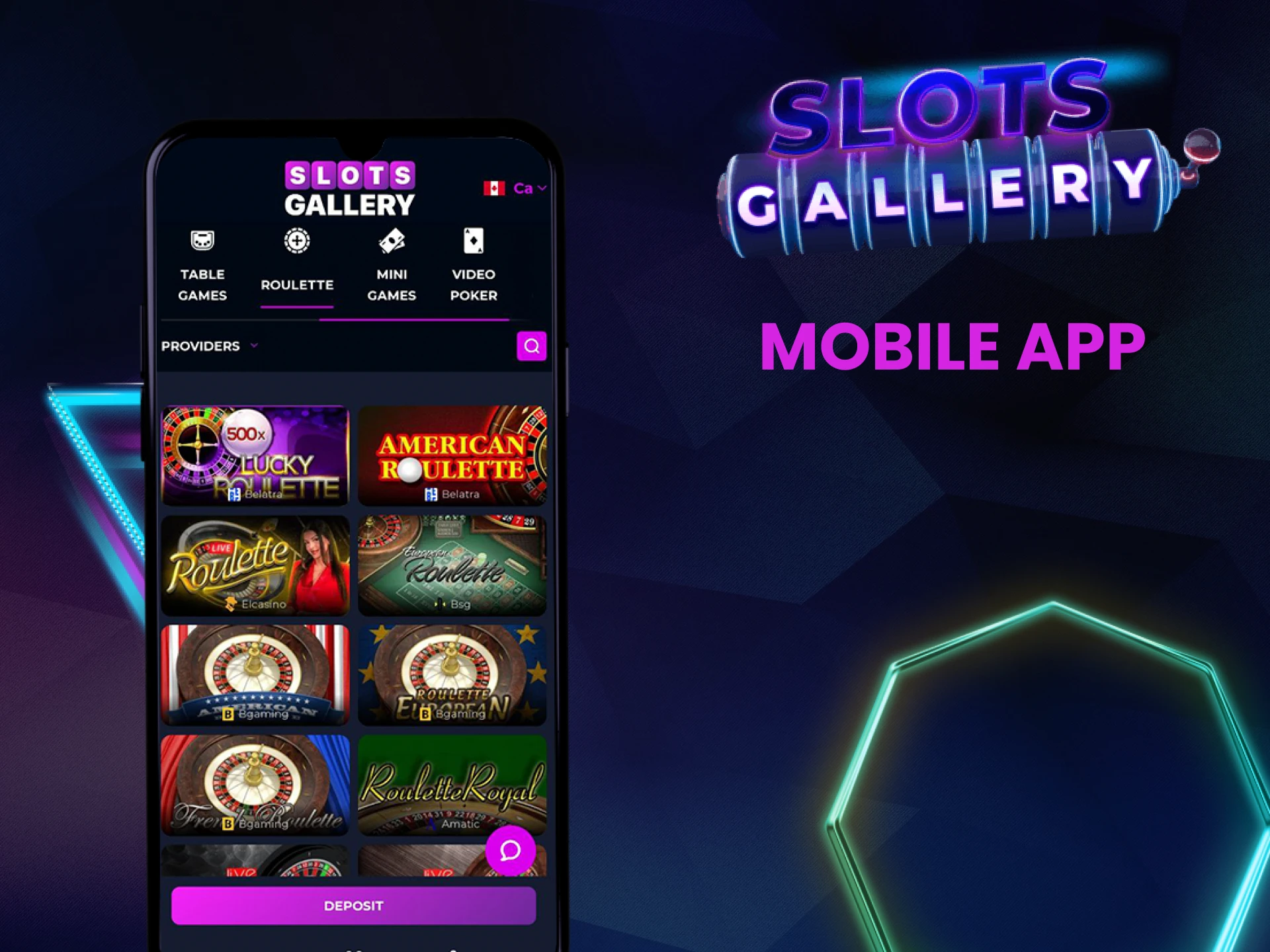 Play roulette through the Slots Gallery app.