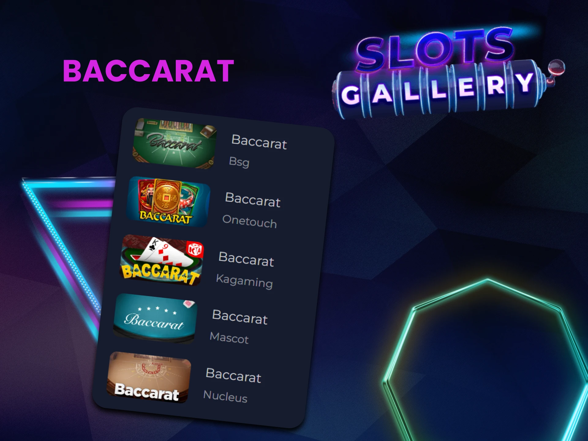 Play Baccarat on the Slots Gallery website.